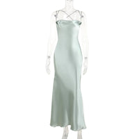 French Elegant Satin Camis Dress Summer Sexy Backless Spaghetti Straps Midi Dress Y2K Solid Sleeveless Party Night Vestidos