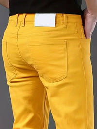 Washed Fashion Yellow Jeans Men Casual Business Cotton Elastic Slim Fit Skinny Trousers New Male Clothing Classic Denim Pants