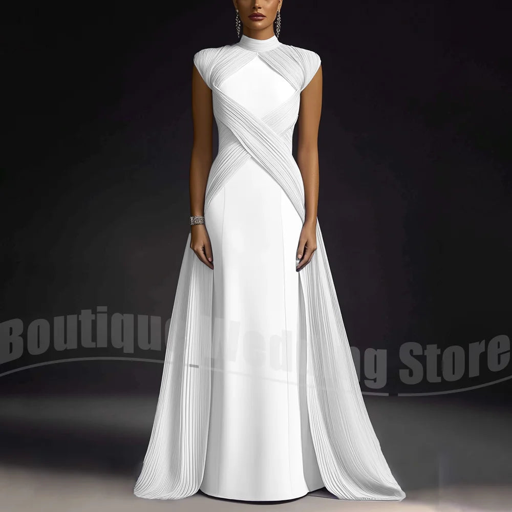 Evening Dresses for Women Fashion Pleated Draped Prom Gowns Slim Elegant High Collar Sleeveless Floor Length Party Dresses