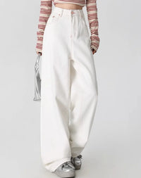 White wide-leg jeans  new style for autumn 2025  Back pocket with bow embroidery  Loose fit   slimming and with good drape