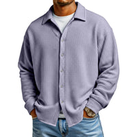 Men Casual Button Down Shirt Long Sleeve Collar Shirt Waffle Texture Loose Fit Fashion Men Top Trendy Outfit Daily Wear