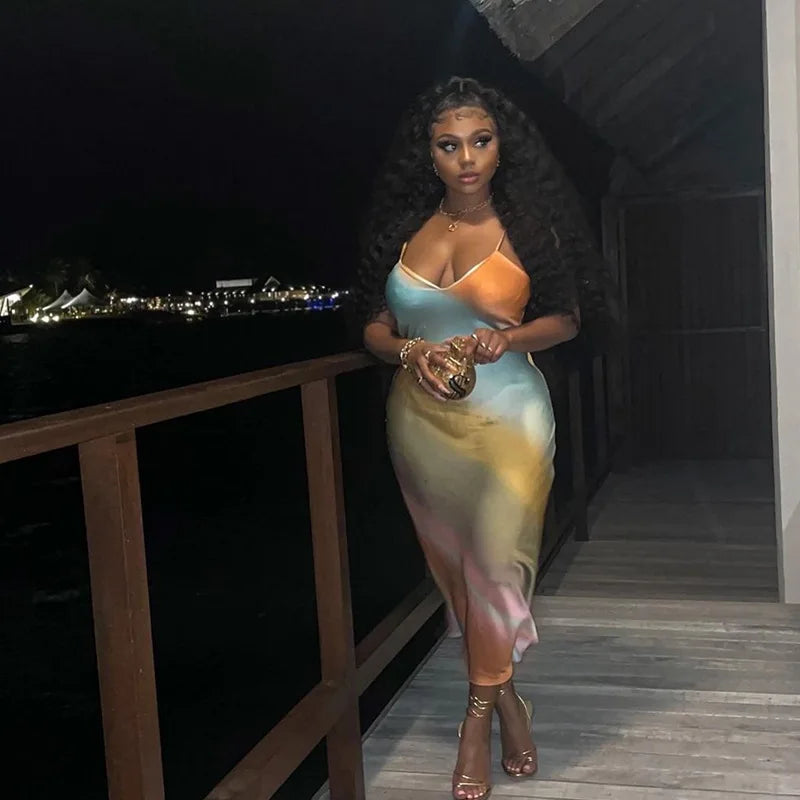 Women's Sexy V-Neck Backless Rainbow Print Slip Dress Summer Plus Size Mega Mart Center Women's Sexy V-Neck Backless Rainbow Print Slip Dress Summer Plus Size Mega Mart Center