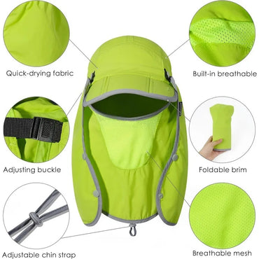 UPF 50+ Sun Hat Foldable with Face Mask Neck Cover, Lightweight Breathable Windproof Fishing Hat for Men Women OutdoorTravel