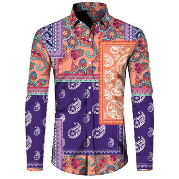 Men's Long Sleeved Button Up Shirt Autumn Comfortable Lapel Shirt Retro Ethnic Style Mens Long Sleeved Trend Street Men Clothing