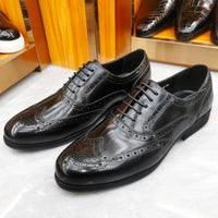 Luxury Men's Dress Shoes Genuine Leather Brogue Wingtip Toe Oxford Black Brown Lace-Up Business Wedding Formal Men Shoes