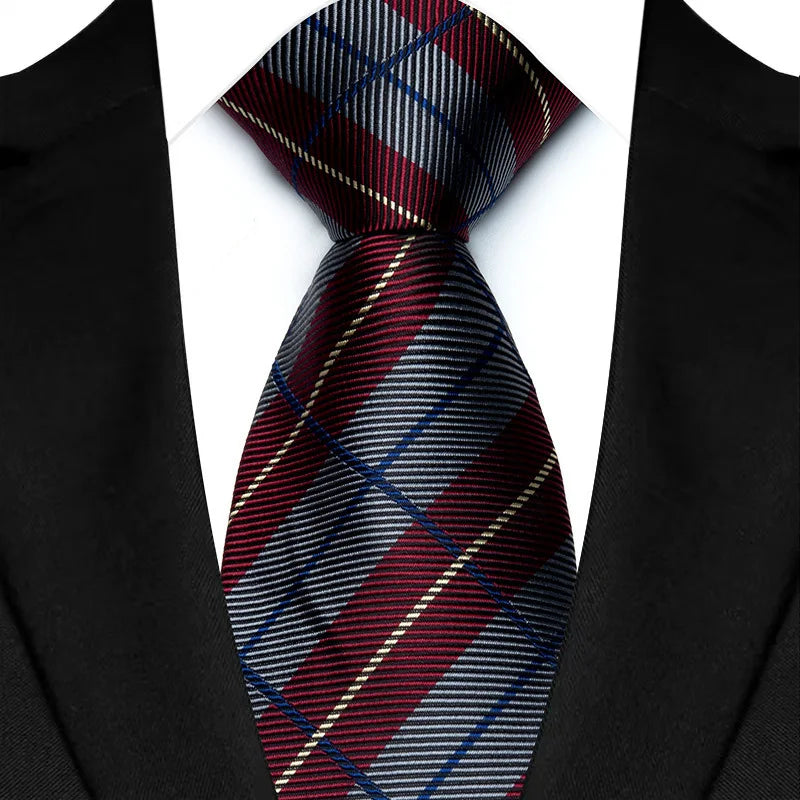 New Design Plaid & Checks 8cm Tie Red Blue Jacqurd Weave Neckties For Men Business Wedding Cravat Accessories Neck Ties Gifts
