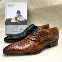 Men's Handmade Italian Style Genuine Leather Dress Shoes Pointed Toe Python Pattern Wedding Oxford Business Shoes