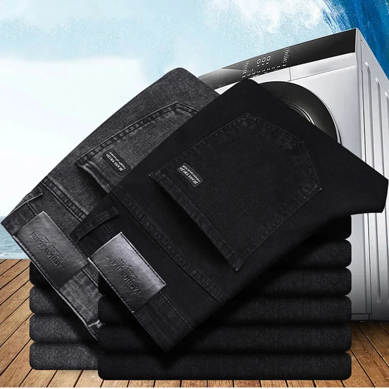 Men Casual Stretch Jeans Male 2025 New Fashion Classic Business Straight Leg Smoke Gray Work Denim Trousers Brand Clothing