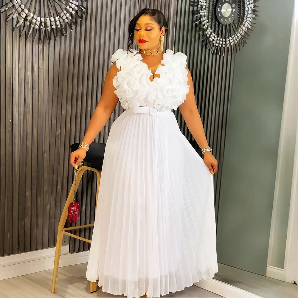 Elegant African Dresses for Women 2025 New Fashion Sleeveless Chiffon Maxi Robe Plus Size Christmas Evening Party Long Dress