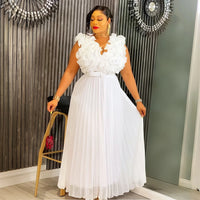 Elegant African Dresses for Women 2025 New Fashion Sleeveless Chiffon Maxi Robe Plus Size Christmas Evening Party Long Dress