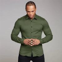 New Autumn Fashion Mens Solid Color Turn-down Collar Button Super Slim Fit Shirts Spring Long Sleeve Business Dress Shirt
