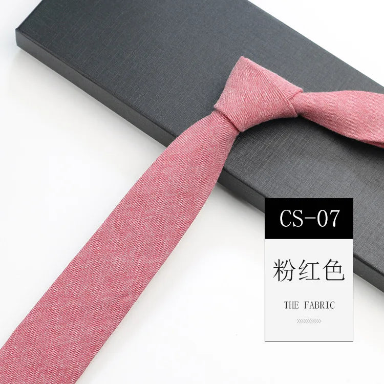 Classic 6cm Solid Navy Brown Neckties For Men Narrow Soft Cotton Neck Ties Casual White Tie Club Party Shirt Accessories Cravat