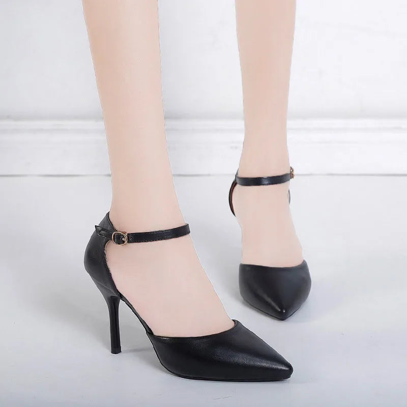 Women High Heel 6cm 8CM Pumps 2023 Spring/Autumn Black White Ankle Buckle Strap Casual Elegent Shoes Heels Women Tacones Mujer