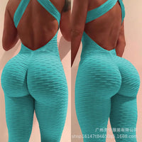 2025 Sexy Halter Women's Tracksuit Yoga High Waist Play Suit Slim Sport Backless Top Running Sportswear Pants Push Up Jumpsuit