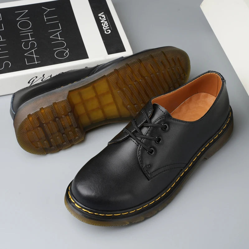 Leather  Boots ex Low Top 3 Hole Briti Sle round Toe Versatile Couple oes Casual Wear for Men And Women