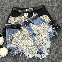 Rivet denim shorts summer spring women high waist loose tassel jeans shorts