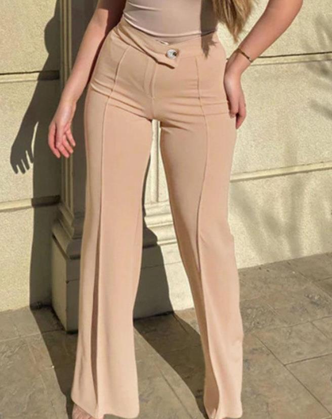 Elegant Plain Zip Fly High Waist Work Pants 2023 Summer European & American Women's Clothing Casual Daily Fashion Trousers