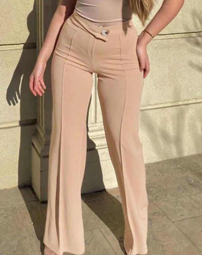 victoria high waisted dress pants - taupe Elegant Plain Zip Fly High Waist Work Pants 2023 Summer European & Ame – Mega Mart Center