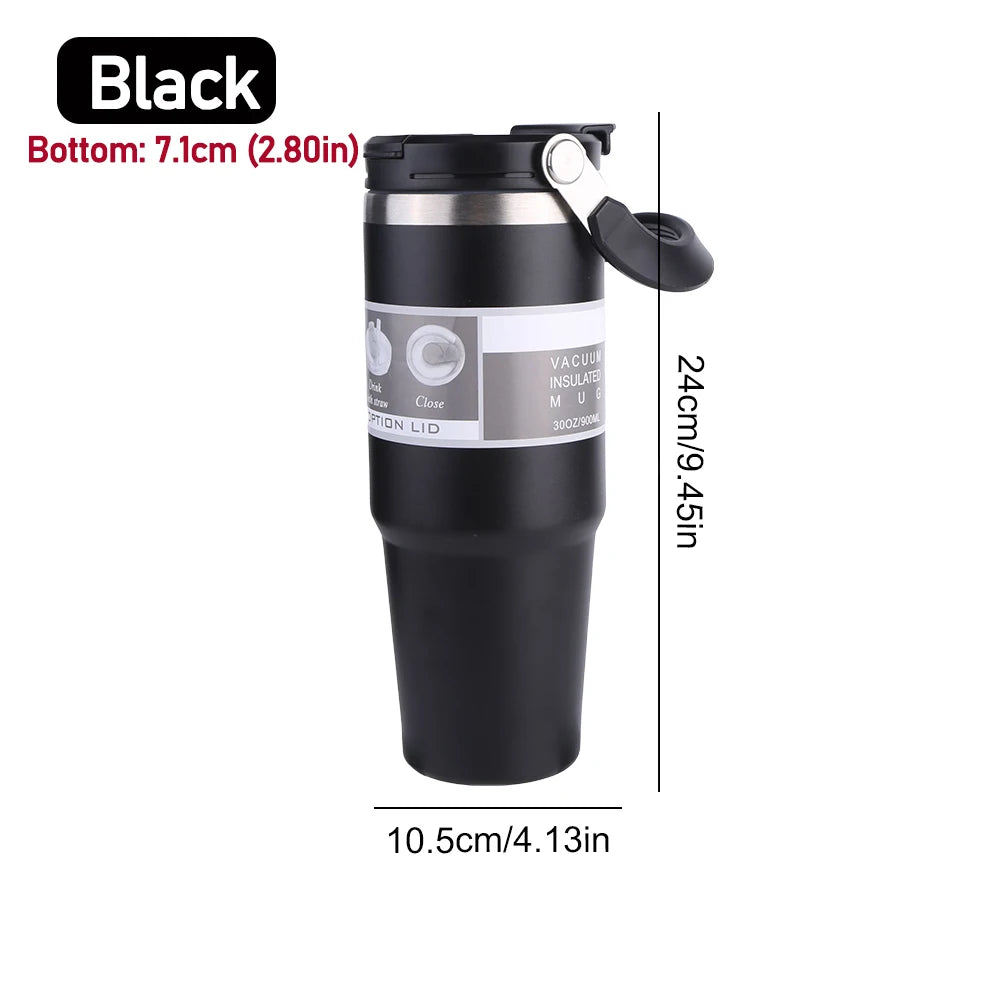 30oz Vacuum Insulated Cup with Handle Double-Layer Insulated Cup Stainless Steel Sports Water Bottle for Cold Hot Beverages