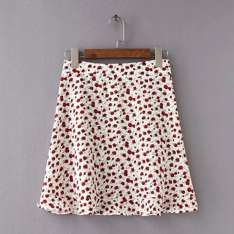 Summer female beach boho sexy mini skirt female 2022 womens Casual floral Printed  ruffles hem High-Waist Skirt skirts for women