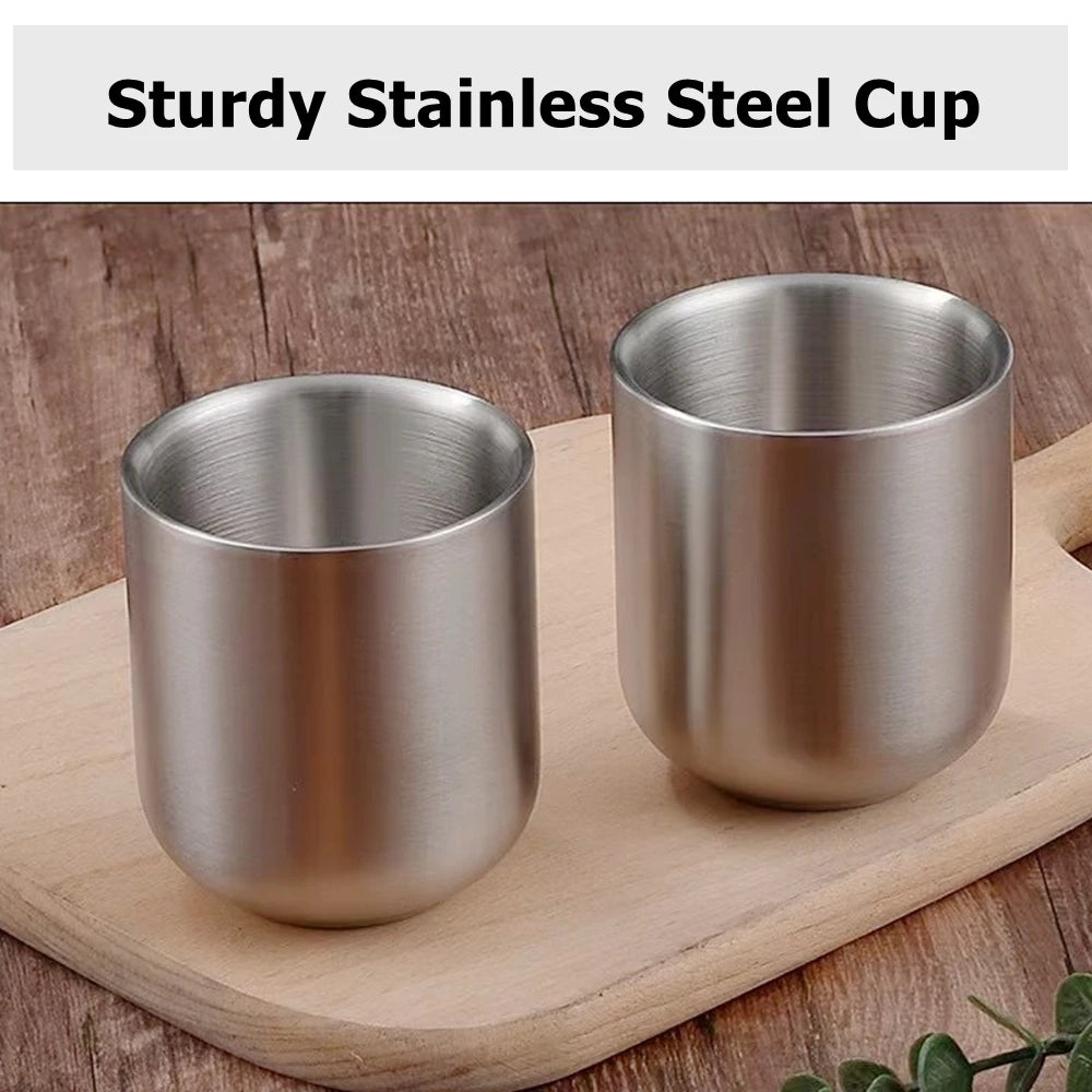 Set of 2 Mugs 9oz Stainless Steel Insulated Metal Cups Double Wall Tumbler Water Cup 280ml for Home Restaurant Camping Drinkware
