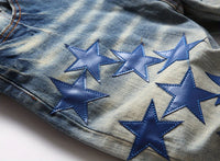 Men Straight Jean Denim Pants Jeans Loose Ankle Length Pant Pockets Casual Washed High Street Distressed Zipper Fly Spliced