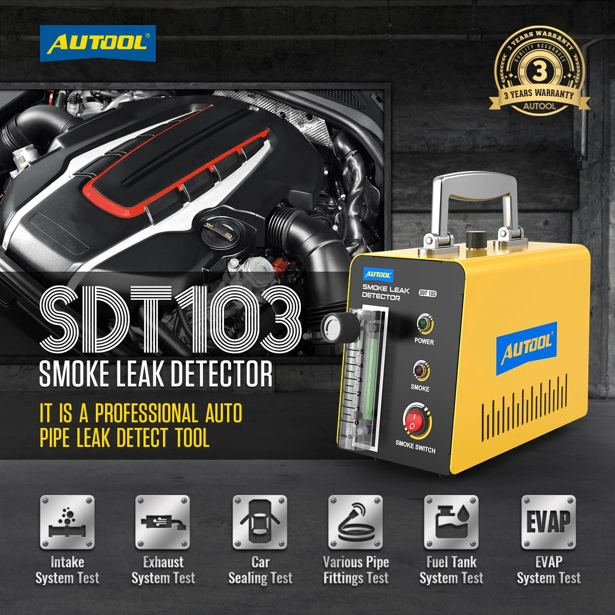 AUTOOL Car Smoke Leak Detector Smoking Generator Automotive Pipe Leakage Analyzer Vacuum Leakage Diagnostic Tool SDT103 *