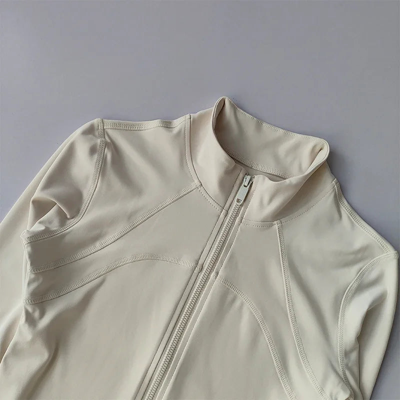Zippered Sports Jacket for Women Yoga Suits Slim Fit Training for Jogging Long-sleeved Quick-drying Cardigan Jacket Top