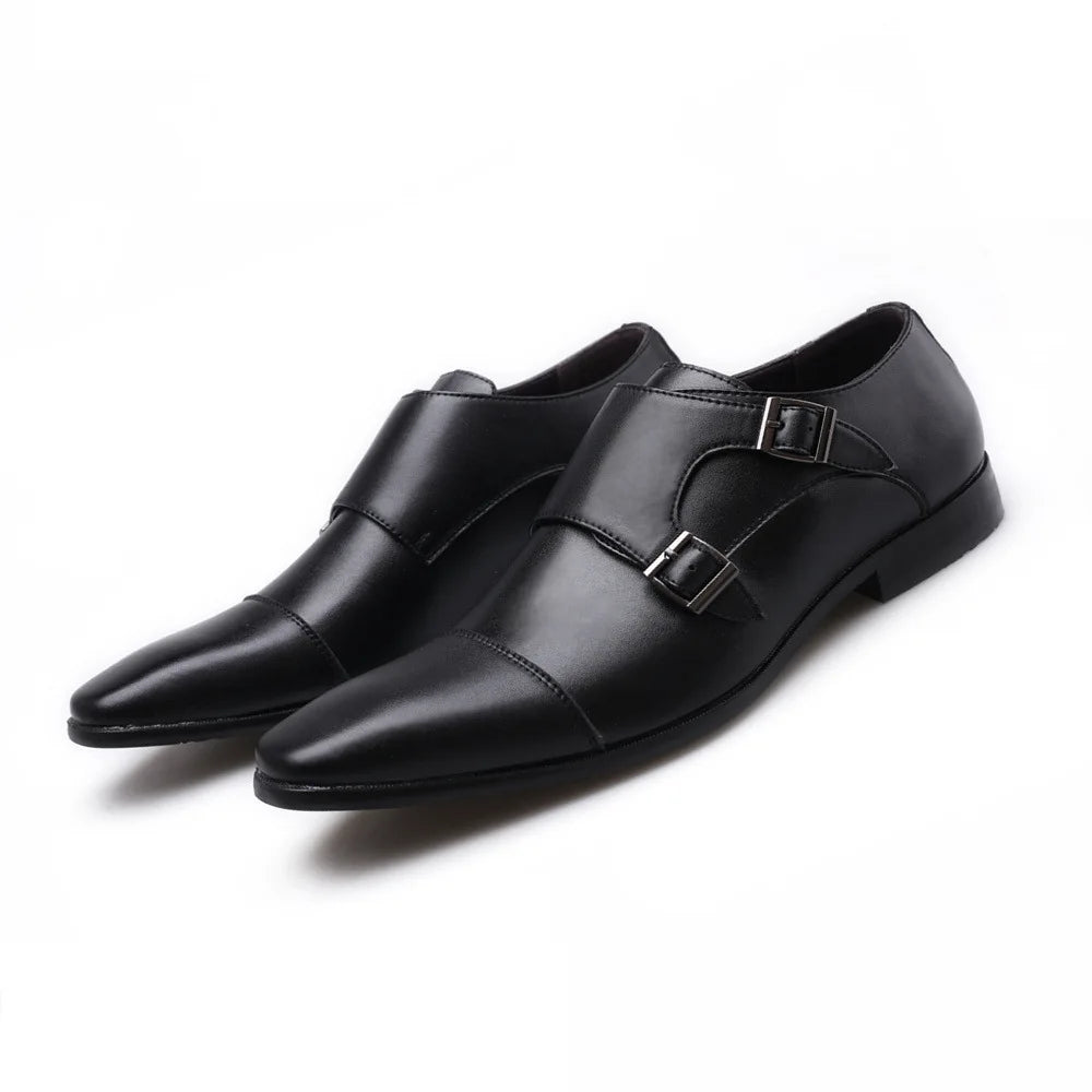 Leather Men Dress Shoes Loafers 2022 New Double Strap Buckles Designer Casual Leather Shoes for Men Business Formal Wedding Shoe