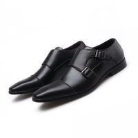 Leather Men Dress Shoes Loafers 2022 New Double Strap Buckles Designer Casual Leather Shoes for Men Business Formal Wedding Shoe