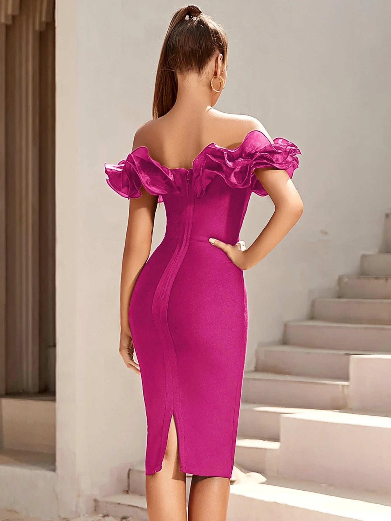 High End Bandage Dress Women Elegant Off Shoulder Ruffles Mesh Patchwork Bodycon Knee Length Birthday Evening Club Party Dresses High End Bandage Dress Women Elegant Off Shoulder Ruffles Mesh Patchwork Bodycon Knee Length Birthday Evening Club Party Dresses