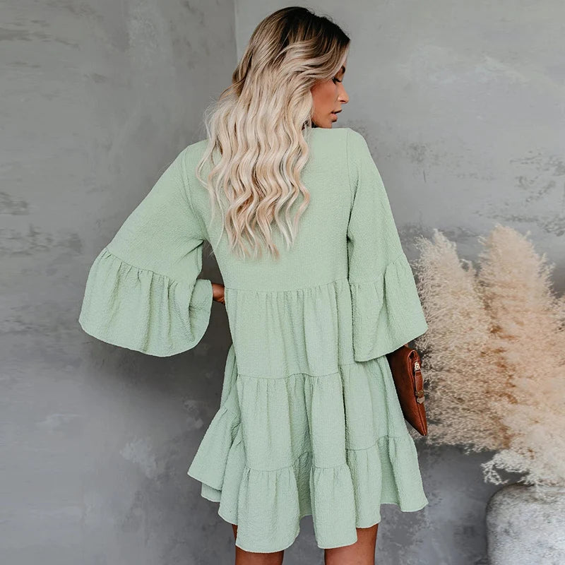 Cute Ruffle Maternity Dresses Summer Casual Pregnancy Pleated Dress For Pregnant Women Flare Sleeve Clothes Loose Woman Clothing