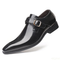 Belt buckle Men's Shoes Fashion Low heel Dress shoes British plus size Leather non slip Footwear Male Formal Suit Shoe Homme
