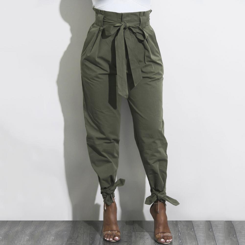 High Waist All-Match Casual Pants Small Feet Woman Long Pants Slant Pockets Women Ankle-length Belt Harem Trousers Streetwear