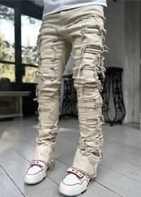 2025 Men Ripped Stacked Jeans Distressed Slim Fit Skinny Straight Leg Jeans Fashion Hip Hop Denim Pants Casual Streetwear