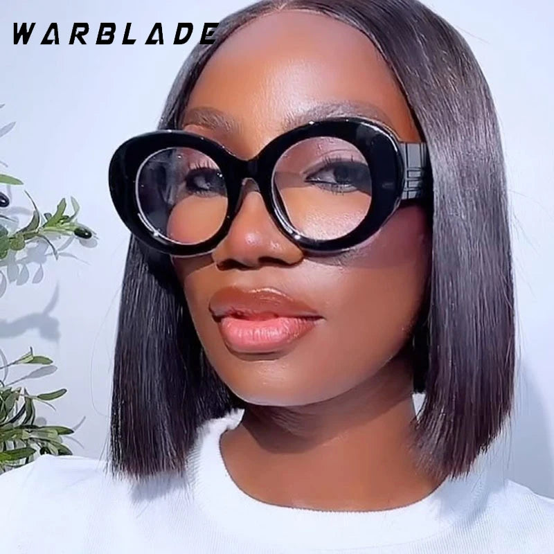 Retro Stripe Yellow Anti Blue Light Glasses For Women 2025 Luxury Brand Large Round Eyeglasses Frame Retro Transparent Glasses