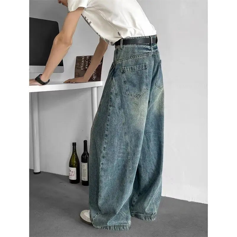 Men Baggy Jeans Wide Leg Unisex Streetwear Hip Hop Dance Pants Loose Fit Trousers Oversized Urban Jogger Street Dance Clothing