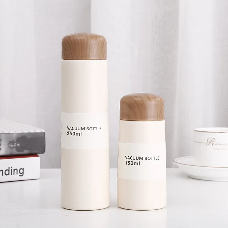 Small Stainless Steel Water Cup Cute Portable Insulation Cup Vacuum Flask Plastic Lids 250ml