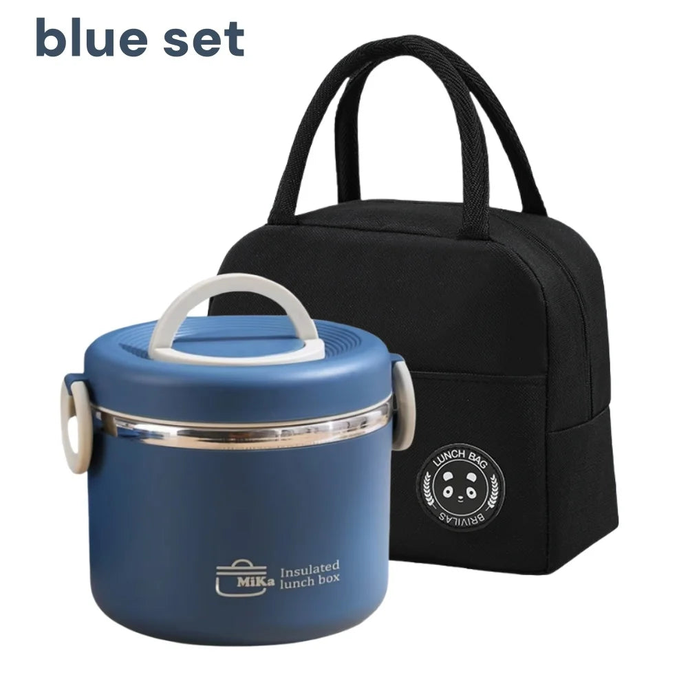 304 Stainless Steel Lunch Box 2 Layer Double Wall Thermal Food Jar, Insulated Bento Box Leakproof Lunch Container with lunch Bag