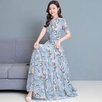 Bohemian Dresses For Women 2023 Fashion Elegant Short Sleeve Holiday Beach Chiffon Maxi Dress Yellow Vintage Floral Long Dress