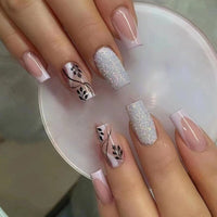 Fashion Colorful Butterfly False Nail Tips With Designs French Coffin Manicure Middle Long Ballerina Fake Nails Set Press on Nai