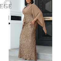 2023 Plus Size Luxury Dress Shiny Chiffon Loose Sherfang Plus Size Elegant Banquet Midi V Neck Dress