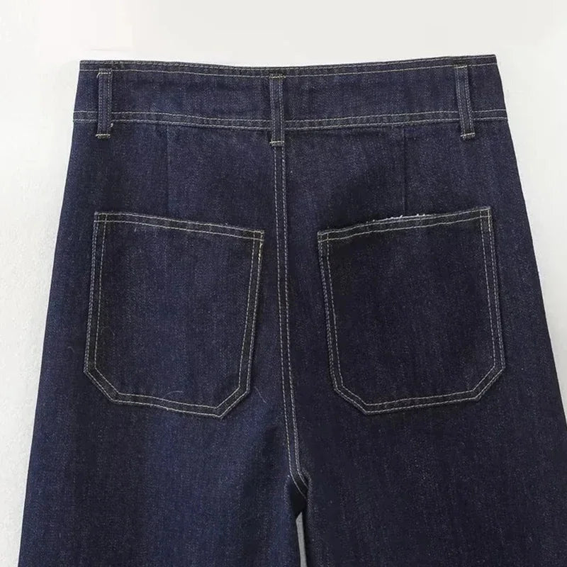 Casual Women's High Waist Straight-leg Jeans Pants Fashion All-match Full Length Denim Pants Elegant Pocket Zipper Jean Trousers