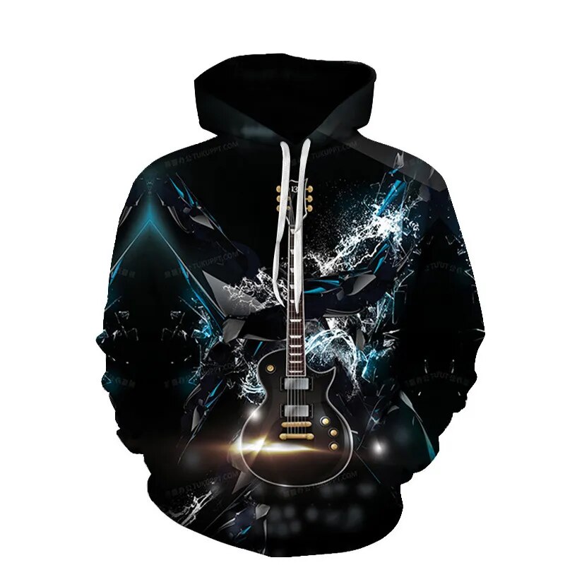 Vintage Men Spring Autumn Music Enthusiast 3D Guitar Graphic Hoodies Hip Hop Art Style Pullovers Women Casual Drum Kit Coat