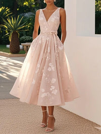 Summer Elegant Evening Party Dress 2025 Sexy V-neck Sleeveless Lace-up Chic Pleated Dresses Boho Womens A-Line Prom Dress Robe