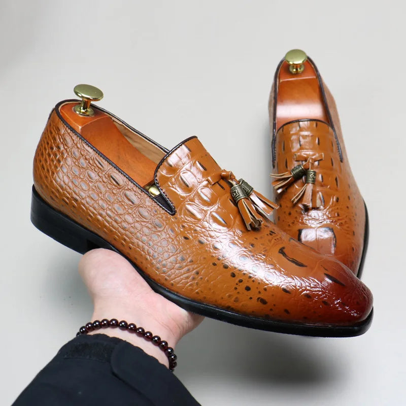 Men's Formal Leather Shoes Round -headed Tassel Genuine Leather Men's Shoes Comfortable Handmade Loafer Shoes Men Wedding Shoes