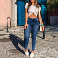 Women's Skinny Jeans 2025 Summer New Fashion Solid Color Buttoned Pocket Zipper Design High Waist Casual Daily