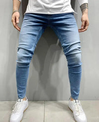 2023 Fashion Street Style Ripped Skinny Jeans Men Vintage wash Solid Denim Trouser Mens Casual Slim fit Black Blue denim Pants