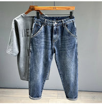 Men's Jeans Streetwear Fashion Tapered Pants Blue Casual Personality Vintage Male Clothing Slim Denim Trousers Brands