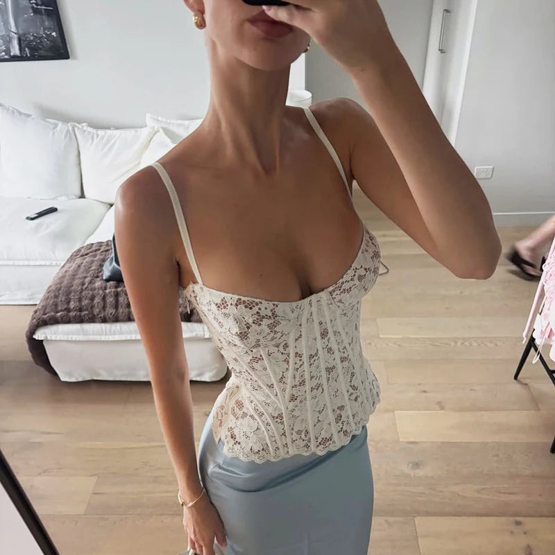 Tornova Sexy Slim Lace Corset Vest Women's 2026 New Slim Sleeveless Tanks Fishbone Waist Lace Up Summer Sexy Sleeveless Camis